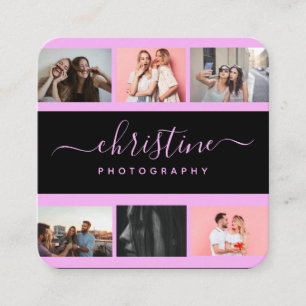 Photo Collage & Calligraphy Monogram Photographer Square Business Card