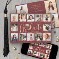 Photo Collage & Captions Burgundy Gold Graduation