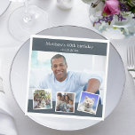 Photo collage charcoal grey birthday party napkin<br><div class="desc">Create your own unique photo collage. Use four,  4 of your favourite photos. Personalise and add a name,  age,  date. A charcoal grey background. White text.</div>
