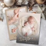 Photo Collage Christmas Birth Announcement<br><div class="desc">Sweet holiday theme birth announcements feature your favourite newborn photo on the front with the greeting Merry Christmas and your names. Your baby's birth stats and 3 photos on the back. CHANGE the background colour on the back with our Edit tools.</div>