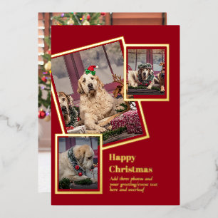PHOTO Collage Christmas Card REAL GOLD FOIL