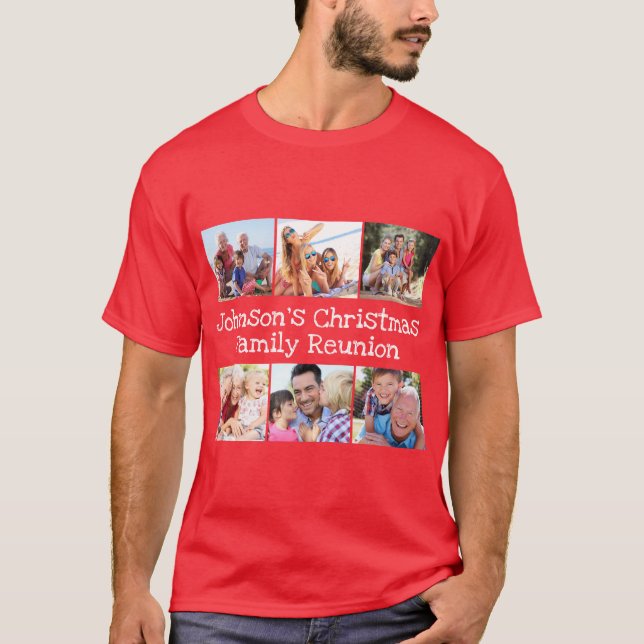 Photo Collage Christmas Family Reunion Personalise T-Shirt (Front)