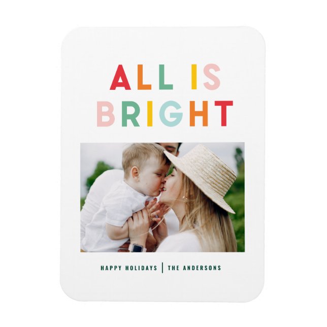 Photo collage christmas rainbow colorful bright ho magnet (Vertical)