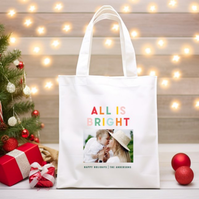 Photo collage christmas rainbow colourful bright h tote bag (Creator Uploaded)