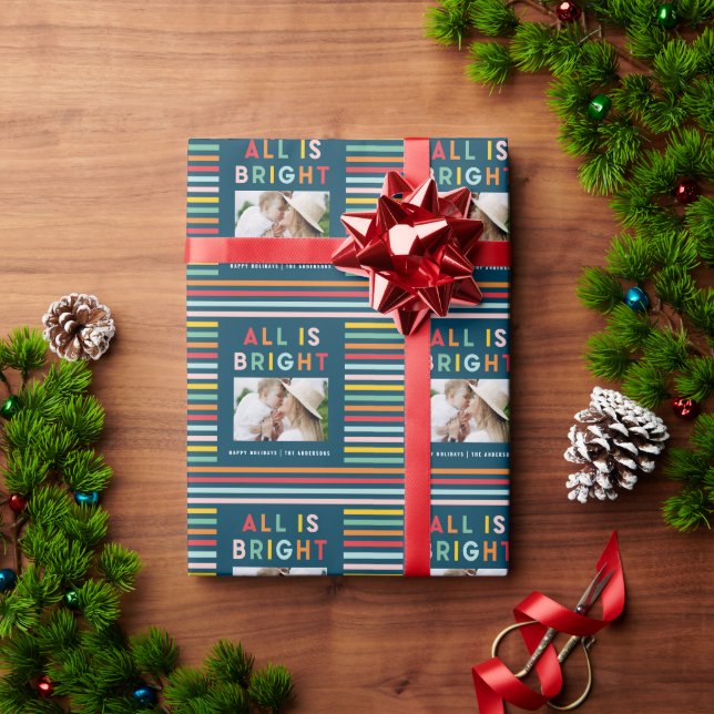 Photo collage christmas rainbow colourful bright wrapping paper (Holiday Gift)