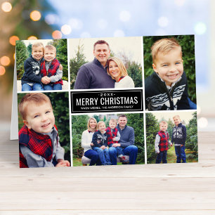 Photo Collage Christmas   Red and Black Plaid Holiday Card