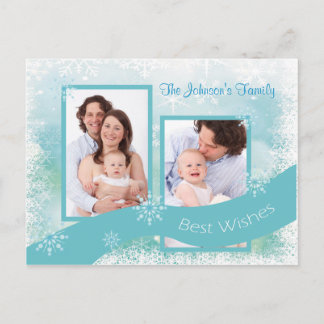 Photo collage Christmas snowflakes Personalised Holiday Postcard