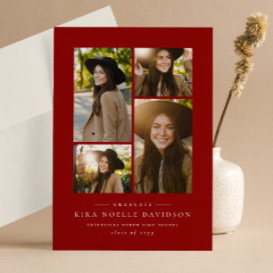Photo collage classic red graduation announcement