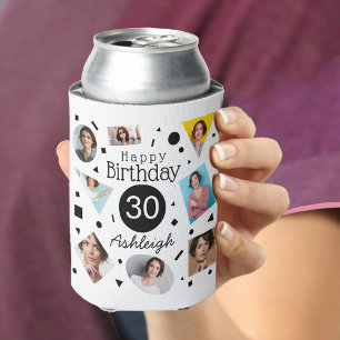 Photo Collage Confetti Name 30th Birthday Can Cooler