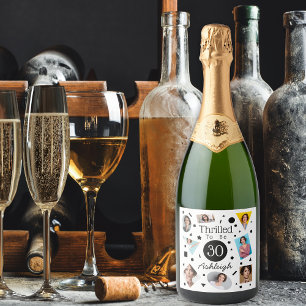 Photo Collage Confetti Name 30th Birthday Sparkling Wine Label