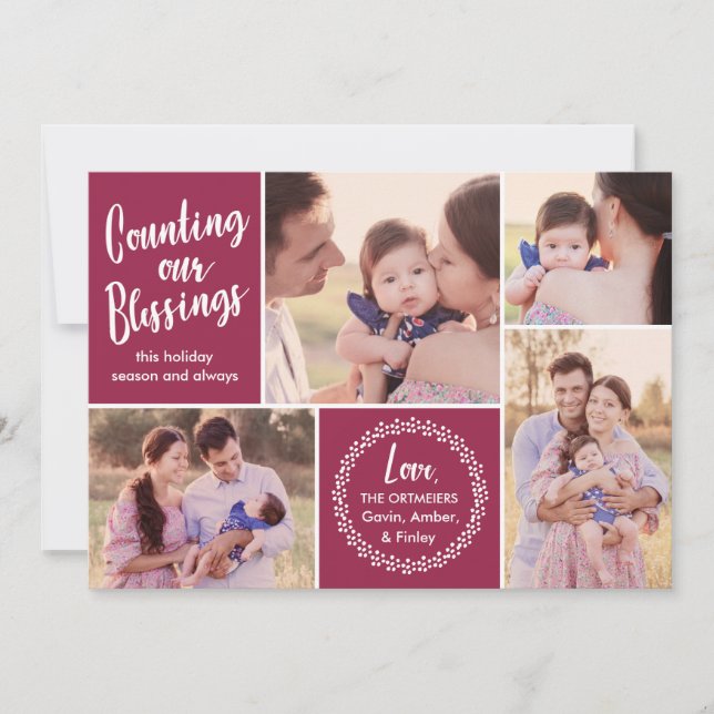 Photo Collage | Counting our Blessings | Plum Holiday Card (Front)