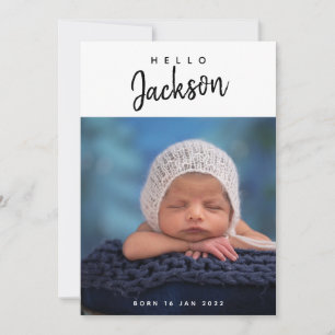 Photo Collage Custom Baby Boy Script Birth Announcement