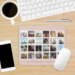 Photo Collage Custom Color Blush Mouse Pad<br><div class="desc">A beautiful commemoration of your wedding day or other special event with 24 square photos in white frames in a grid layout with custom color background to match your wedding, special event or room decor. Editable text below photo layout. Sample shows blush background color. Click "Customize It" and use the...</div>