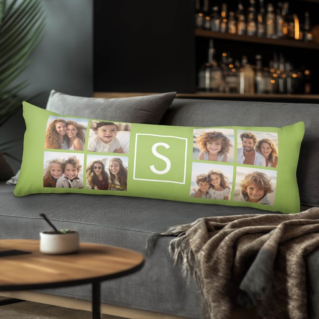 Photo Collage Custom Monogram - Lime Green Body Cushion (Custom Photo Collage and Monogram Body Pillow)