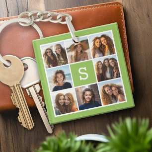 Photo Collage Custom Monogram - Lime Green Key Ring