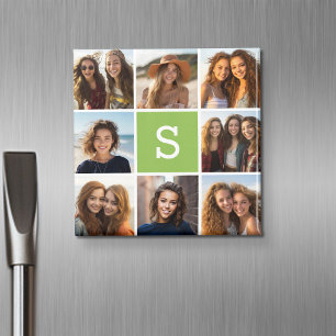 Photo Collage Custom Monogram - Lime Green Magnet