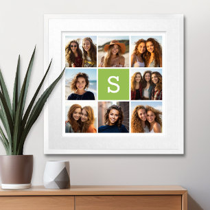 Photo Collage Custom Monogram - Lime Green Poster