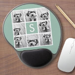 Photo Collage Custom Monogram Mint Green Gel Mouse Pad<br><div class="desc">You can use Instagram photos for this design. Use 8 square photos to create a unique and personal gift. Or you can keep the hipster puppy and make a trendy keepsake. If you need to adjust the pictures,  click on the customise tool to make changes.</div>