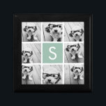 Photo Collage Custom Monogram Mint Green Gift Box<br><div class="desc">You can use Instagram photos for this design. Use 8 square photos to create a unique and personal gift. Or you can keep the hipster puppy and make a trendy keepsake. If you need to adjust the pictures,  click on the customise tool to make changes.</div>