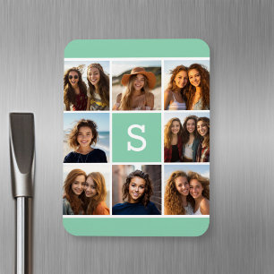 Photo Collage Custom Monogram Mint Green Magnet