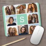 Photo Collage Custom Monogram Mint Green Mouse Pad<br><div class="desc">You can use Instagram photos for this design. Use 8 square photos to create a unique and personal gift. Or you can keep the hipster puppy and make a trendy keepsake. If you need to adjust the pictures,  click on the customise tool to make changes.</div>