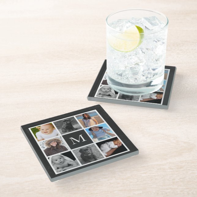 Photo Collage Custom Personalised Monogrammed Glass Coaster (Angled)