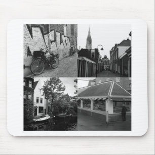 Photo collage Delft 7 in black and white Mouse Pad