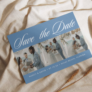 Photo Collage Dusty Blue Beach Wedding Save The Date