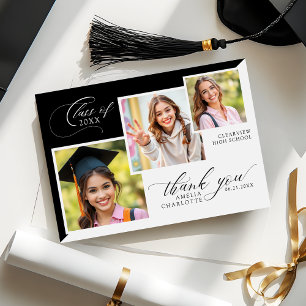 Photo Collage Elegant Graduation Thank You Card