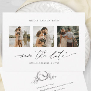 Photo Collage Elegant Minimalist Monogram Wedding Save The Date