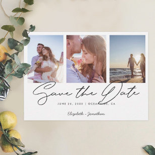 Photo Collage Elegant Modern Wedding Save the Date Invitation