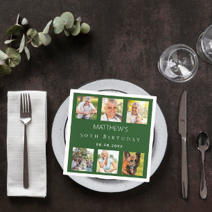 Photo collage emerald green birthday party napkin
