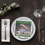 Photo collage emerald green birthday party napkin<br><div class="desc">Create your own unique photo collage. Use four,  4 of your favourite photos. Personalise and add a name,  age,  date. A emerald green background. White text.</div>