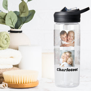 Photo collage family friends name water bottle