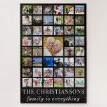 Photo Collage FAMILY IS EVERYTHING Black Jigsaw Puzzle<br><div class="desc">Personalise this photo collage puzzle with 45 photos, a family name or other title and your own saying or leave the FAMILY IS EVERYTHING sample text. Change the fonts and colours as desired. PHOTO TIP: For fastest/best results, choose a photo with the subject in the middle and/or pre-crop it to...</div>