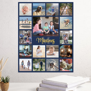 Photo Collage Family Keepsake Navy Blue and Gold Foil Prints