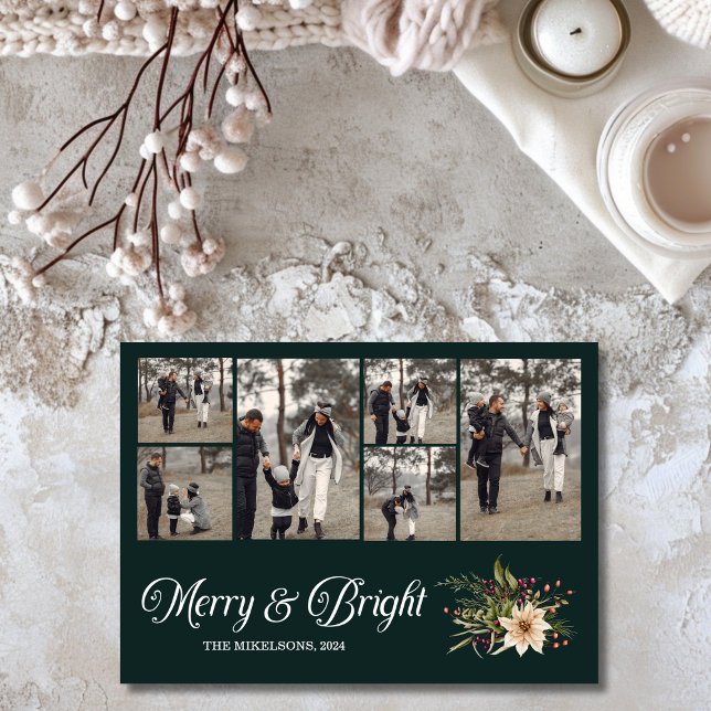 Photo Collage Family Merry & Bright Christmas  Holiday Card (Creator Uploaded)