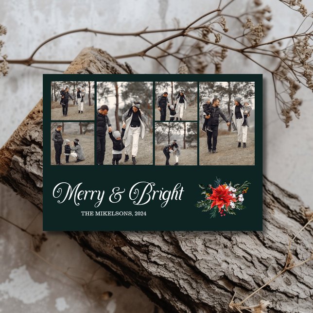 Photo Collage Family Merry & Bright Christmas  Holiday Card (Creator Uploaded)