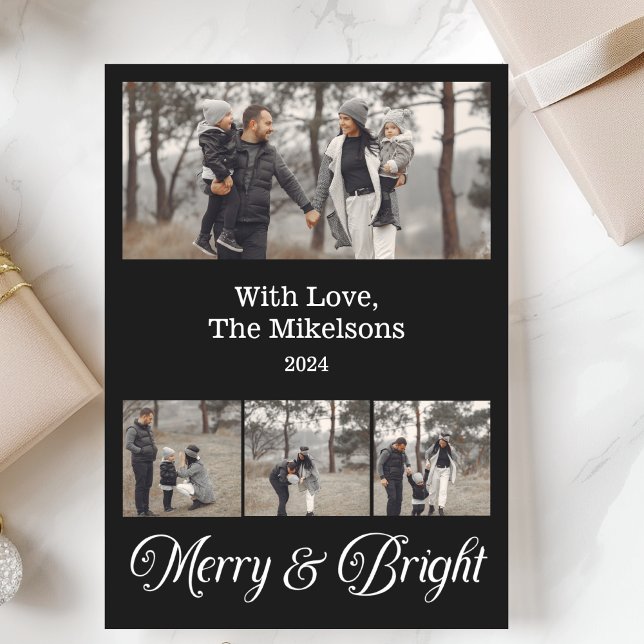 Photo Collage Family Merry & Bright Christmas  Holiday Card (Creator Uploaded)