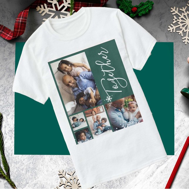 Photo collage family modern personalized Christmas T-Shirt (Creator Uploaded)