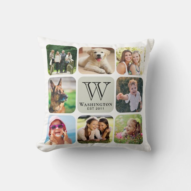 Photo Collage Family Monogram Cushion (Front)