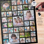 Photo Collage Family Name or Title Black Jigsaw Puzzle<br><div class="desc">Create your own photo puzzle utilizing this easy-to-upload photo collage template with 36 pictures to create memorable moments every time it's put together. Personalize it with family name or custom title in your choice of font style and color and background color. Photo puzzles make ideal fun, meaningful gifts and keepsakes...</div>