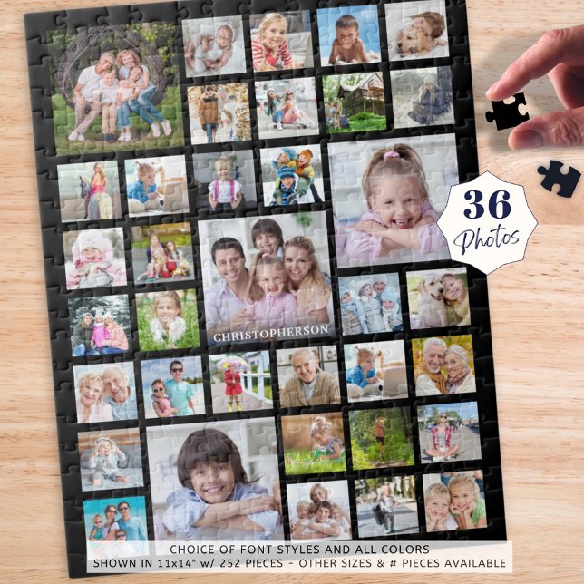 Photo Collage Family Name or Title Black Jigsaw Puzzle (Creator Uploaded)