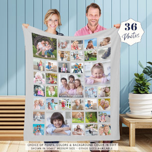 Photo Collage Family Name or Title Grey Fleece Blanket