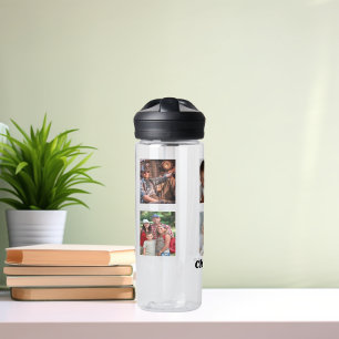 Photo collage family name water bottle