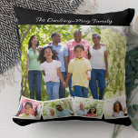 Photo Collage Family Name ZigZag Photo Strip Black Cushion<br><div class="desc">Personalise this happy throw pillow with your favourite family photos. The template is set up ready for you to add up to 5 photos and your family name (or custom text). The main photo will be used as the background and the remaining 4 photos will be laid out in a...</div>