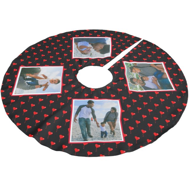 Photo Collage Family Personalised Christmas Hearts Brushed Polyester Tree Skirt (Angled)