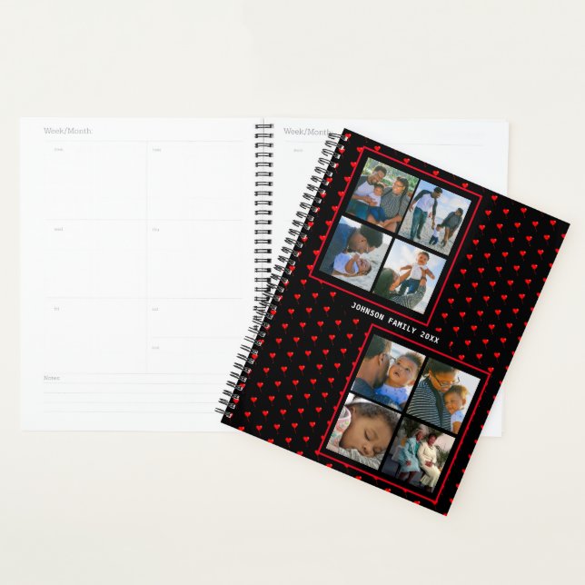 Photo Collage Family Personalised Red Heart & Name Planner (Display)