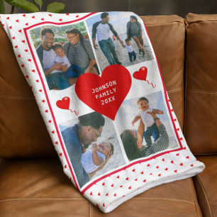 Photo Collage Family Personalised Valentine Heart Fleece Blanket