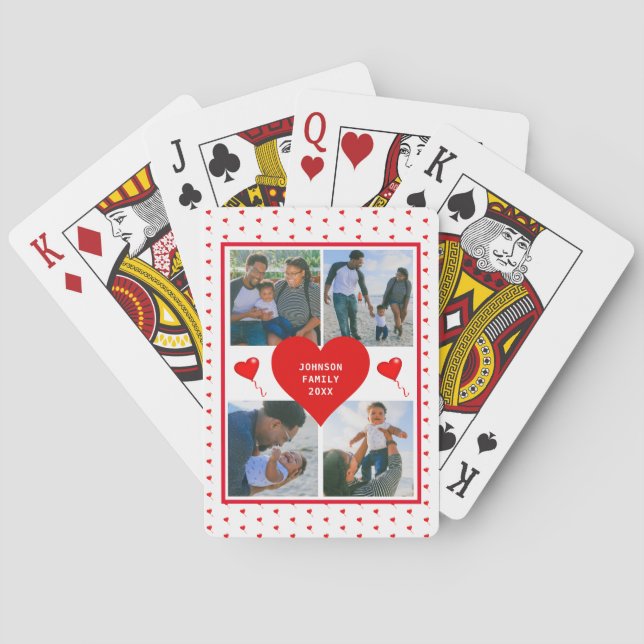 Photo Collage Family Personalised Valentine Heart Playing Cards (Back)